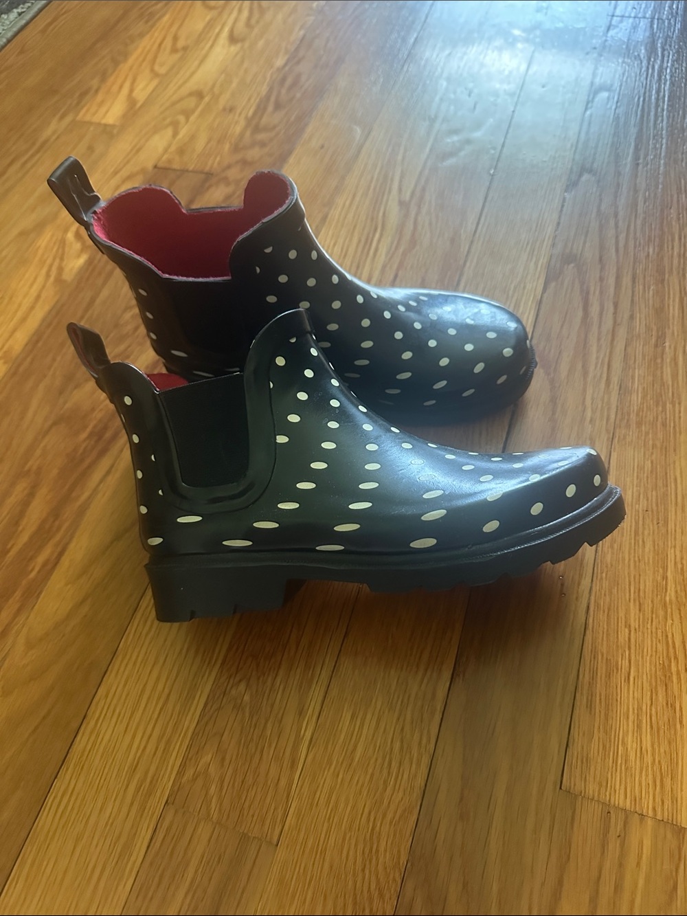 Capelli of New York Black Polka Dot Chelsea Rain Ankle Boots